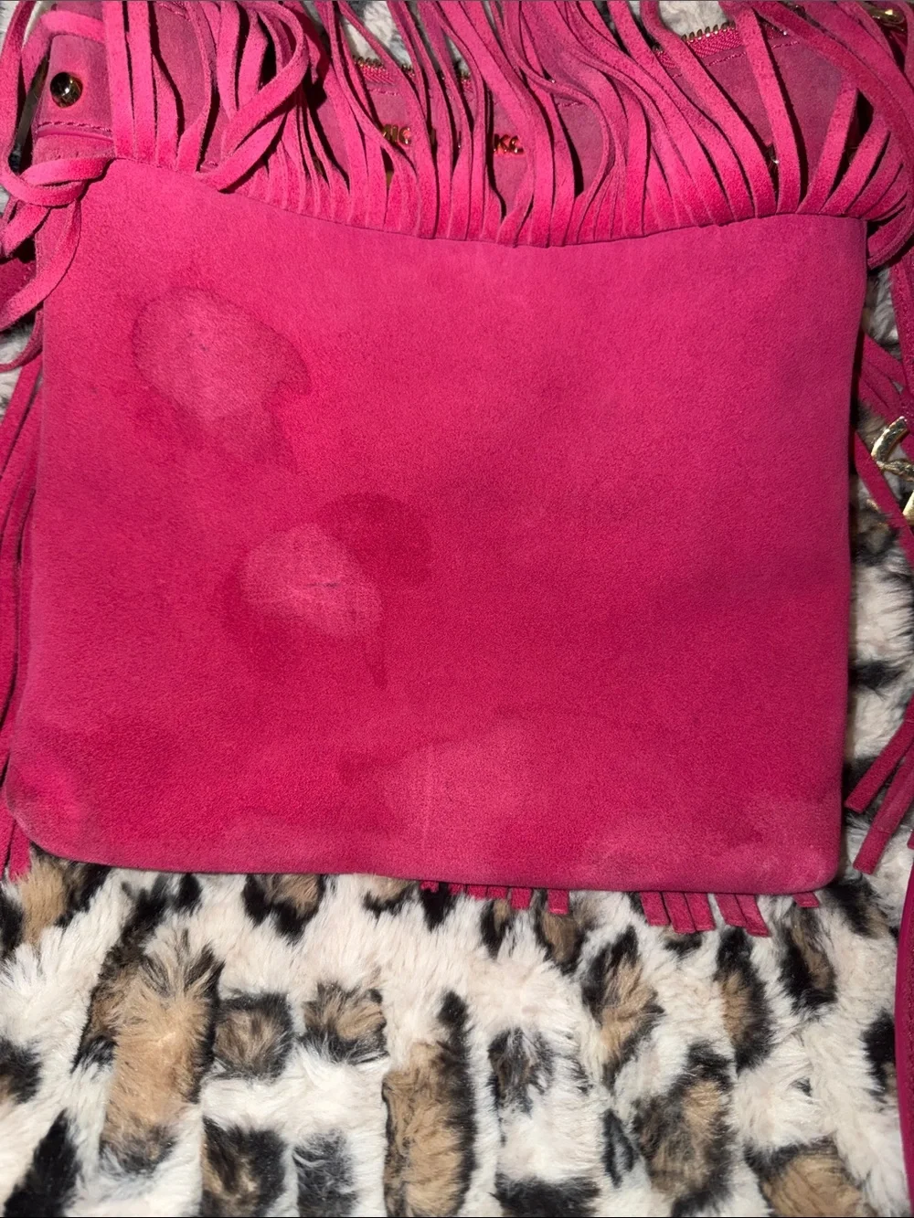 Michael Kors Hot Pink Suede Billy Fringe Crossbody with Gold Hardware